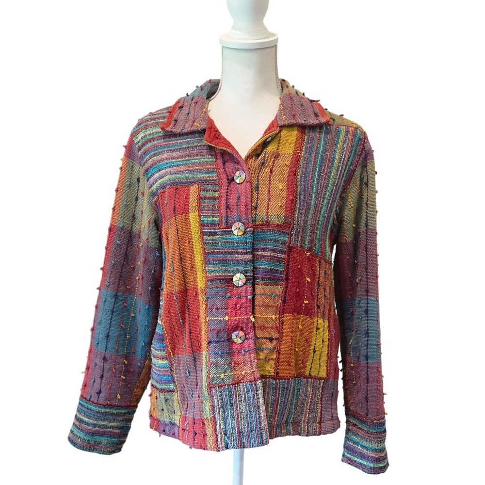 TravelSmith Jacket Cotton Patchwork Woven Relaxed Multi Color Boho Artsy M